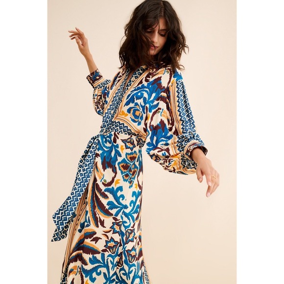 FARM Rio Dresses & Skirts - Farm Rio Toucan Scarf Midi Dress Size Medium Long Sleeve Boho